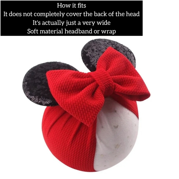 handmade baby head wrap headband sequin Minnie Mouse Disney themed ears w bow - Picture 5 of 8